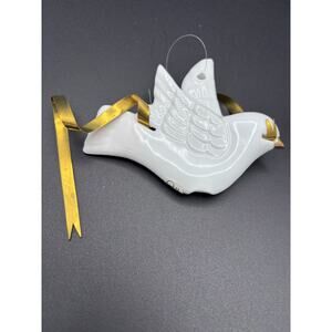 Beautiful Bone China White Dove Ornament With Solid Brass Detail